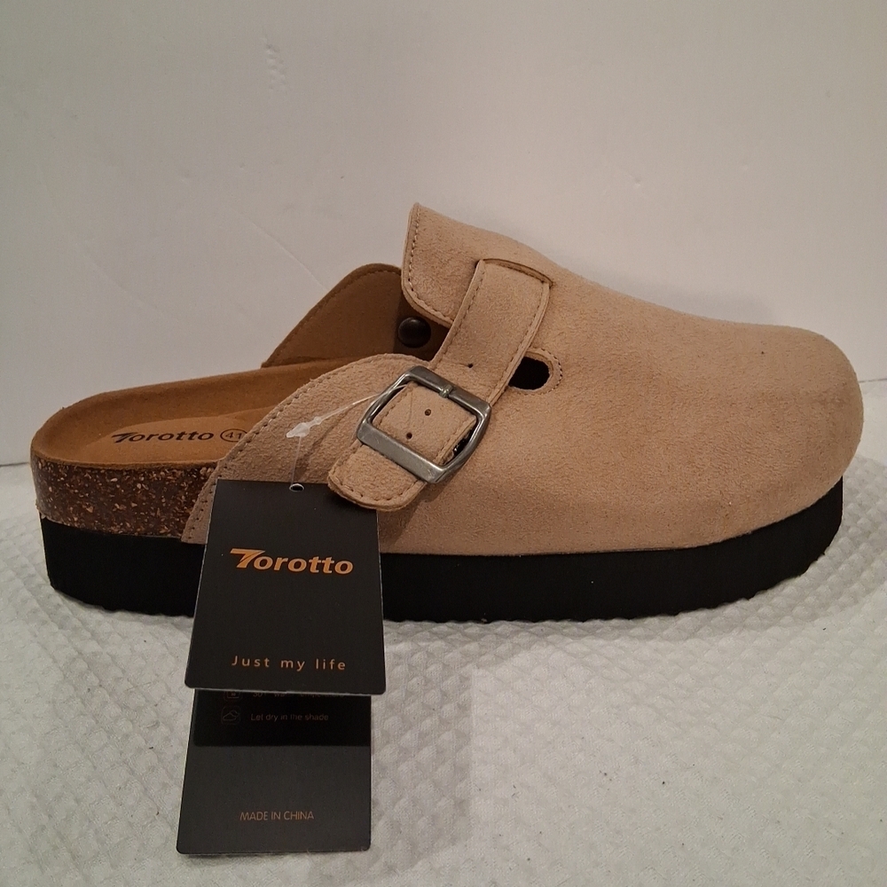 New Torotto Faux Suede Clog Slip On Mule Shoes Beige Apricot Size 41 US 10 Women
